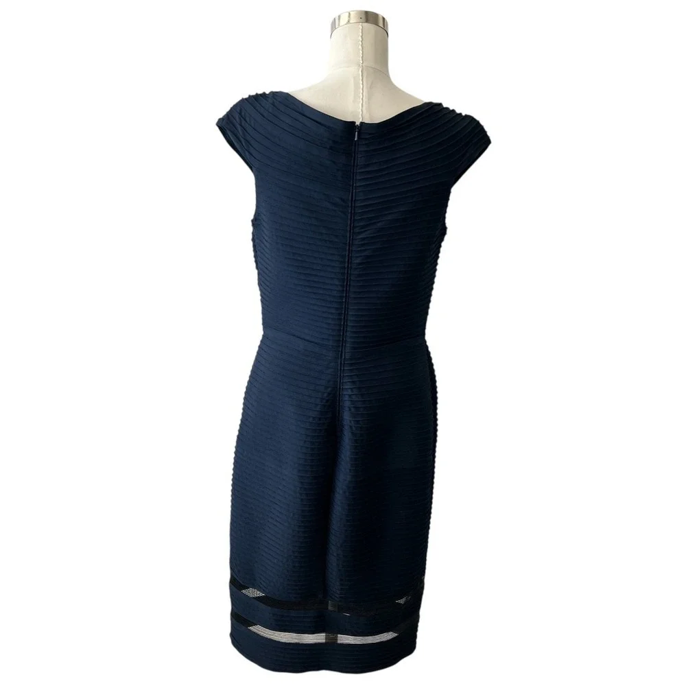 TADASHI SHOJI Pintuck Jersey Dress Navy‎ Blue Women's Size S Zipper Lined V Neck